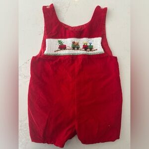 2T Smocked Christmas Romper with Train Embroidery